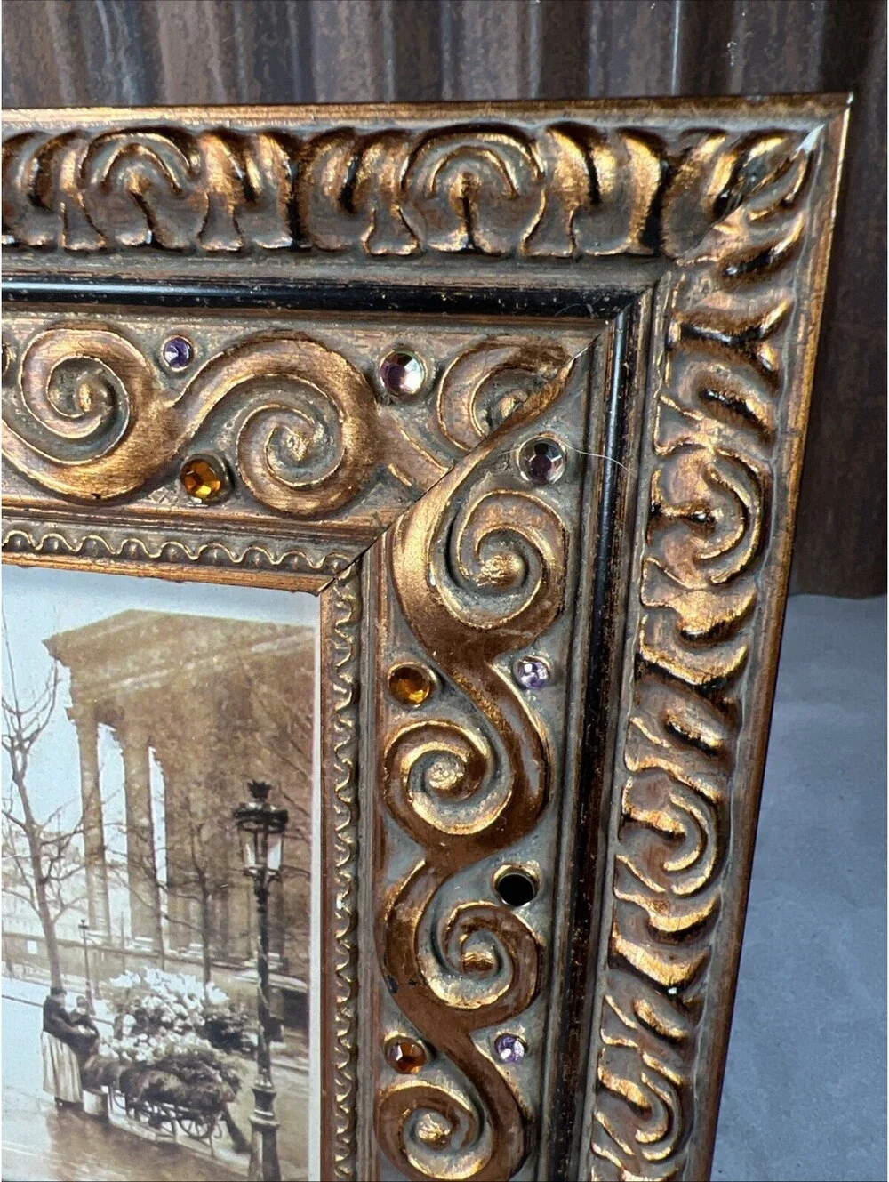 Vintage Ornate Heavy Resin Gold Rose Floral Picture Frame Tabletop Decor Baroque
